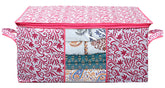 Kuber Industries Leaf Design Non Woven Underbed Storage Bag, Storage Organiser, Blanket Cover (Pink)-CTKTC021199